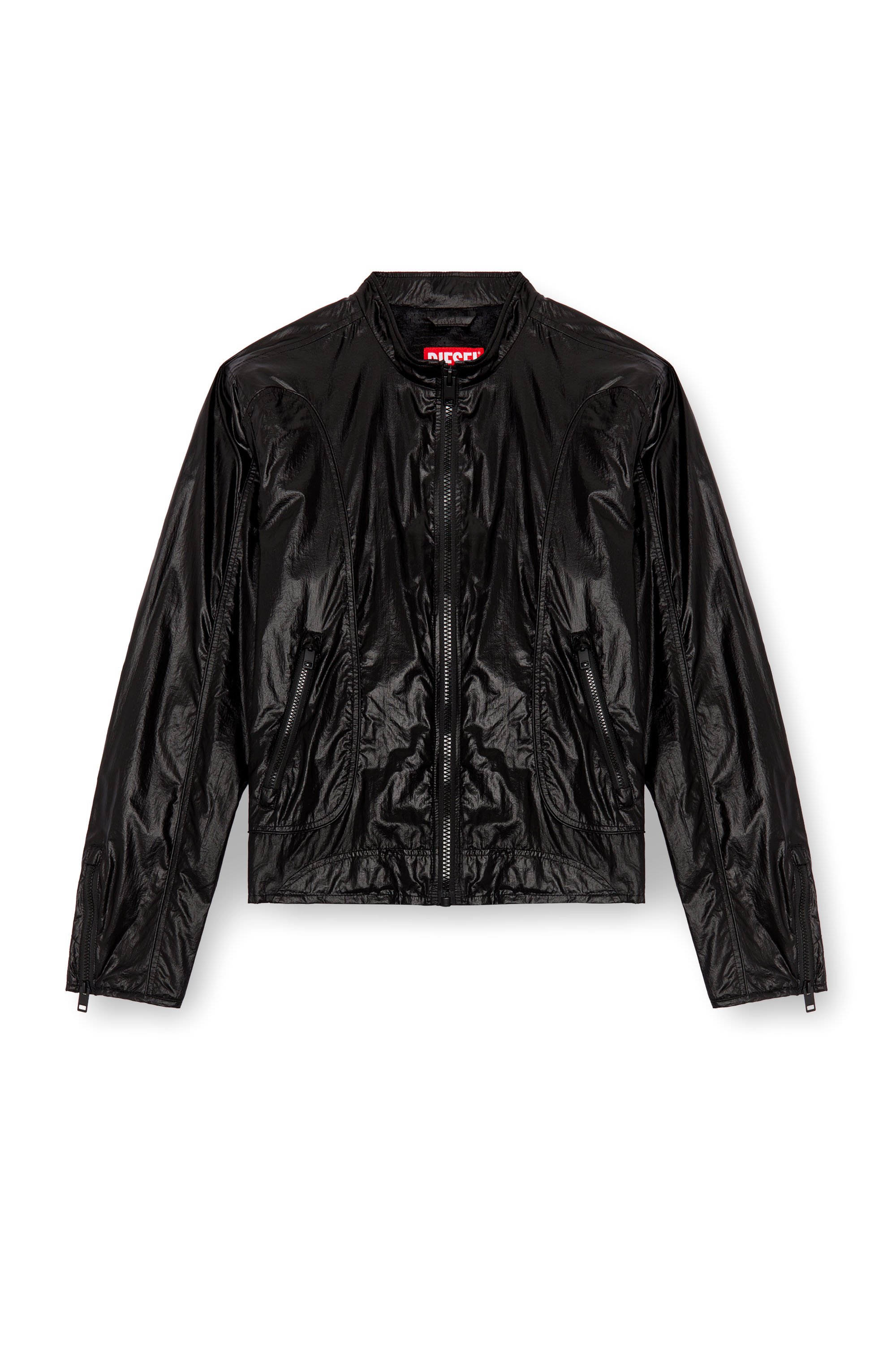 Diesel - J-CLAYS, Man's Biker jacket in shiny ripstop in Black - 3