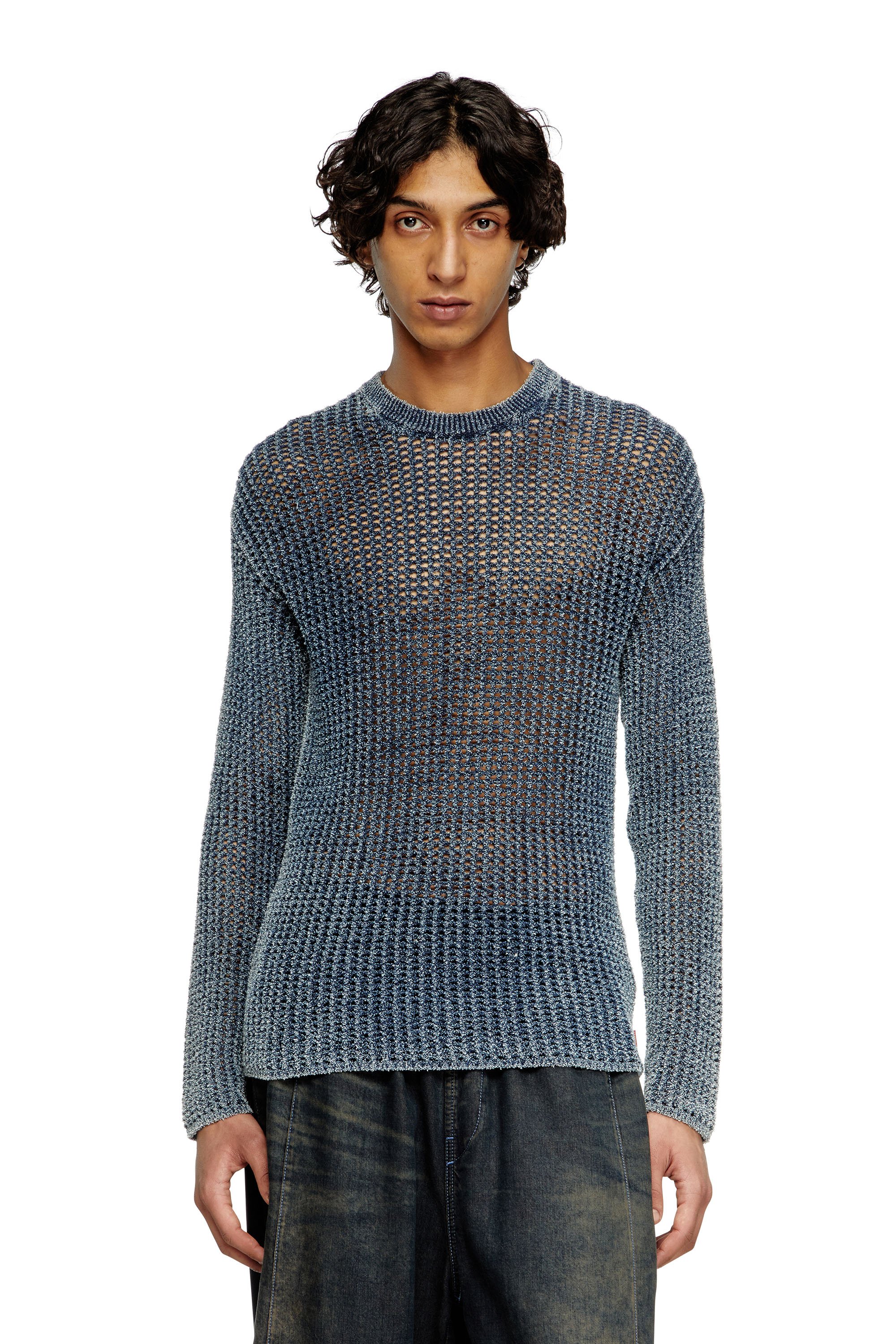 Diesel - K-REDROS, Man's Mesh-knit jumper in denim yarn in Blue - 1