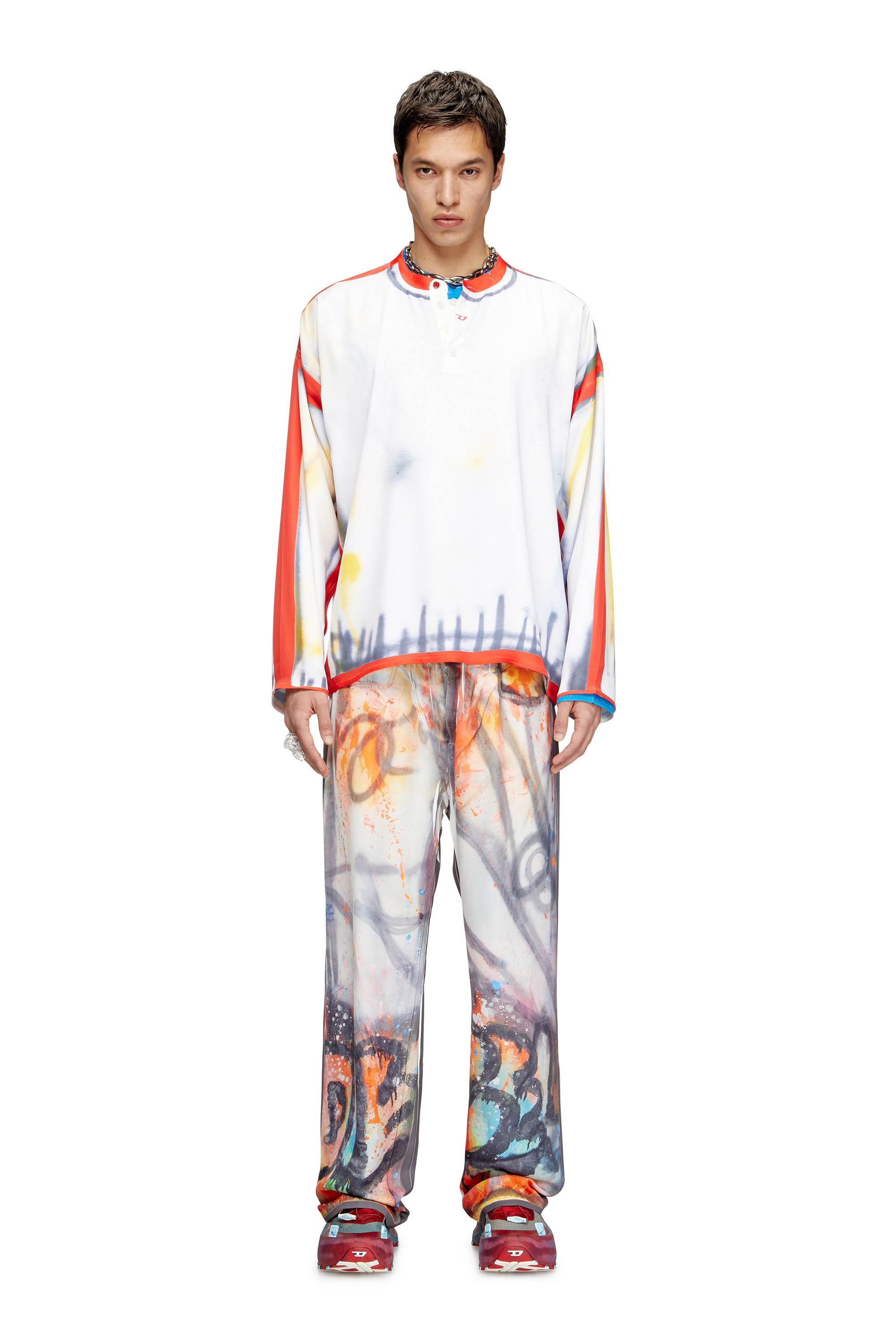 Diesel - T-OLAVI-A-SER-GRAFFITI-USA, Unisex's Henley top with graffiti print in Red/White - 3