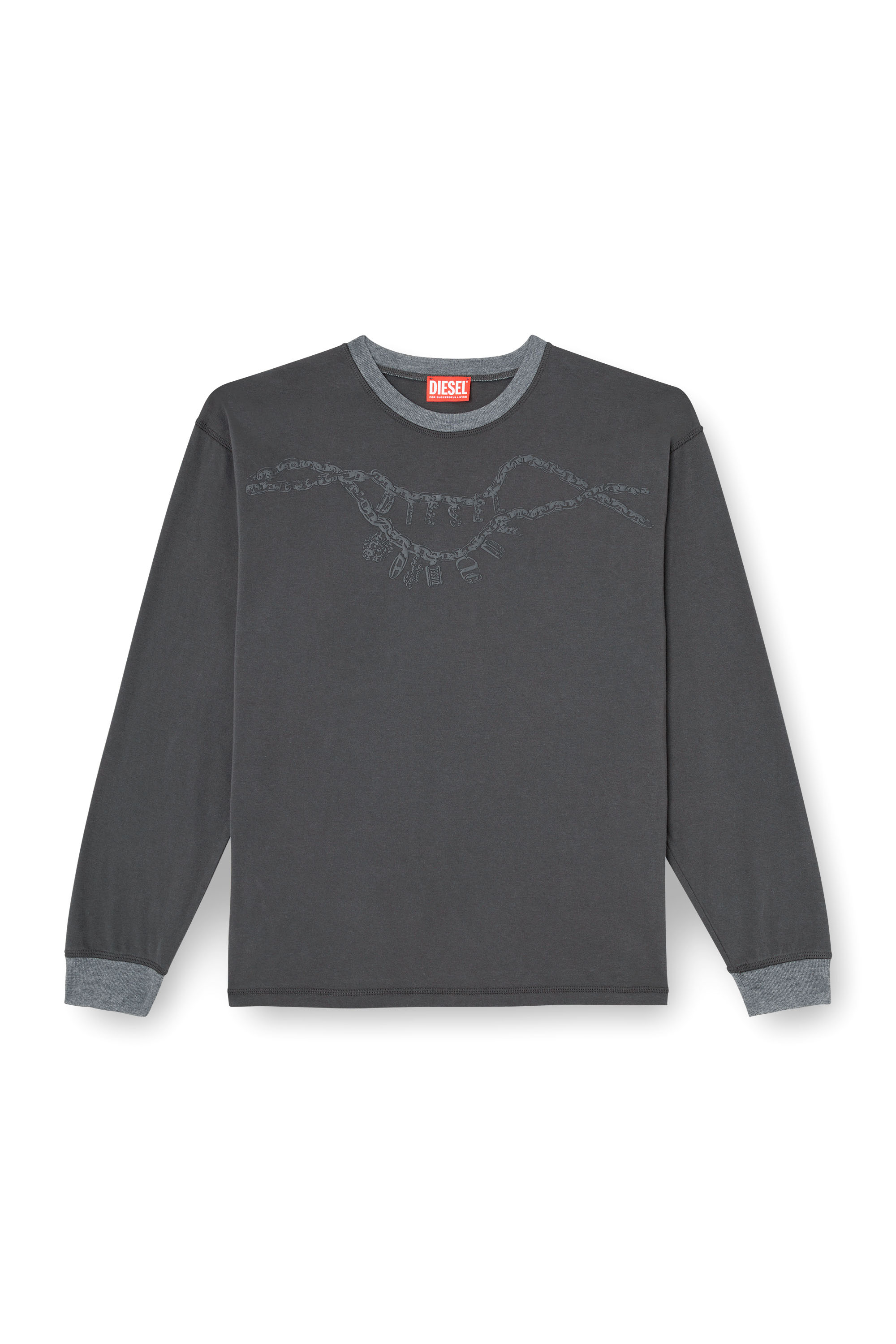 Diesel - T-BOXT-LS-HOSHI, Unisex's Long-sleeve T-shirt with charm necklace print in Dark grey - 4