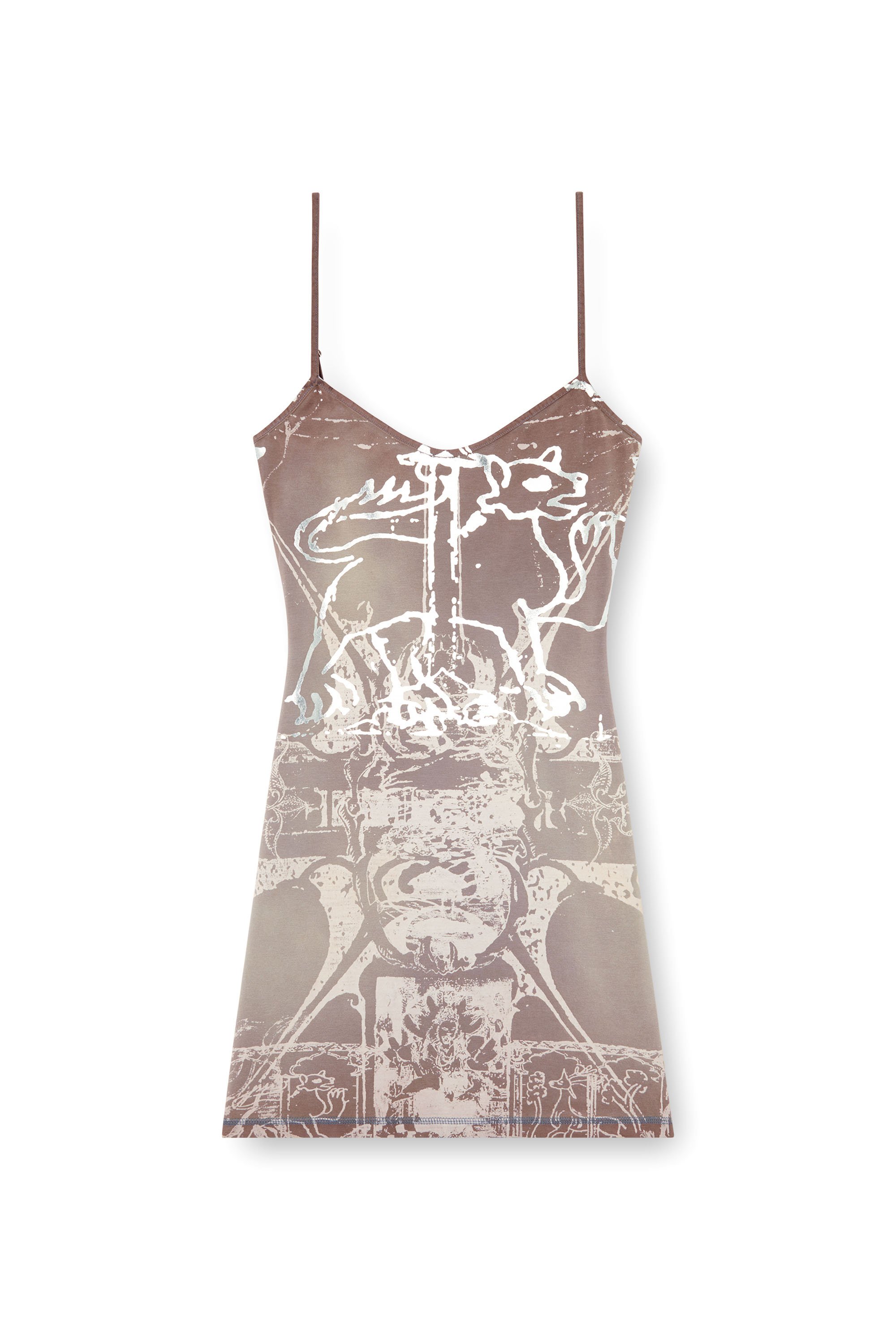 Diesel - D-LONGY, Woman's Mini dress with foil print in Light Brown - 3