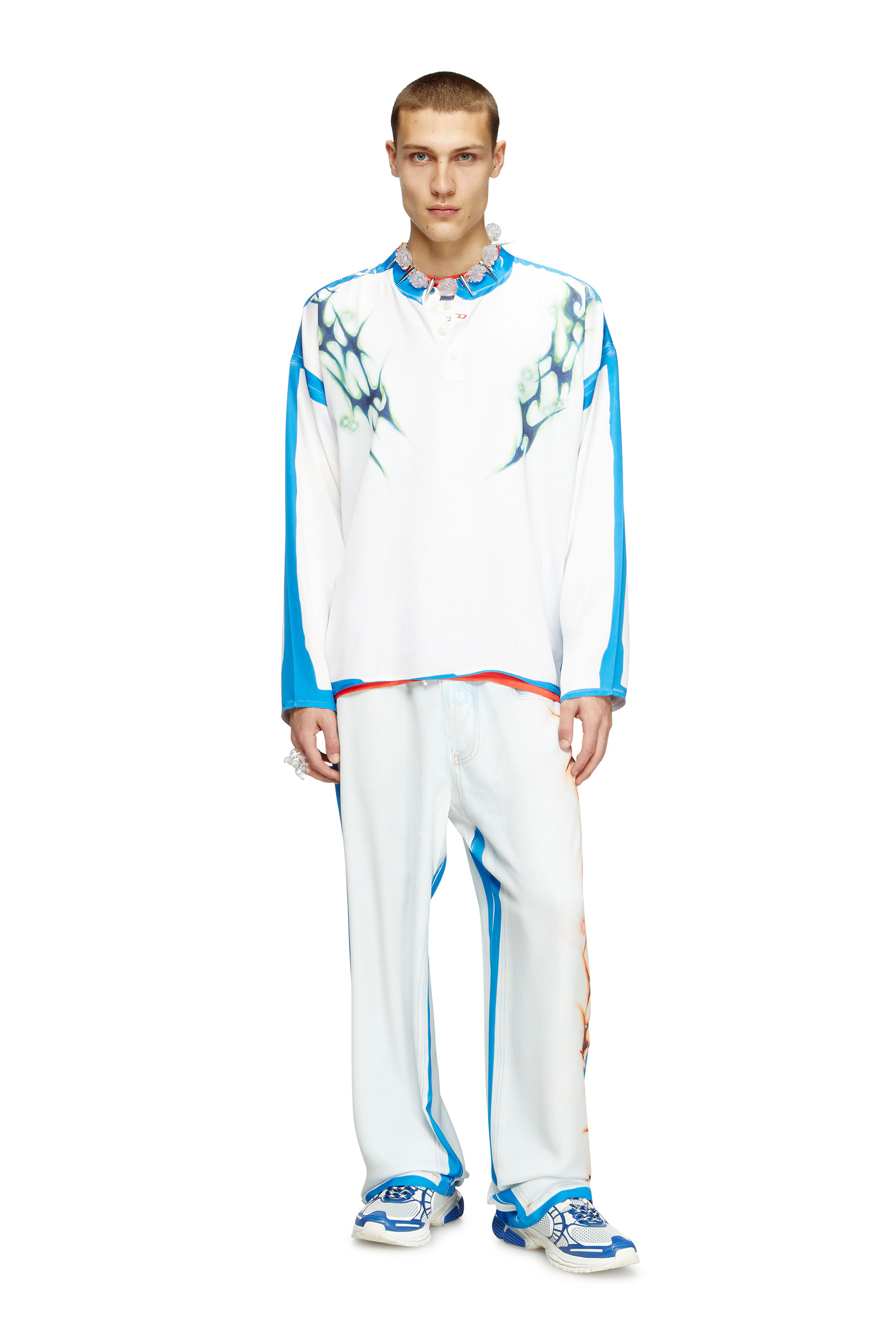 Diesel - T-OLAVI-A-SER-GRAFFITI-JAP, Unisex's Long-sleeve T-shirt with graffiti print in Blue/White - 3
