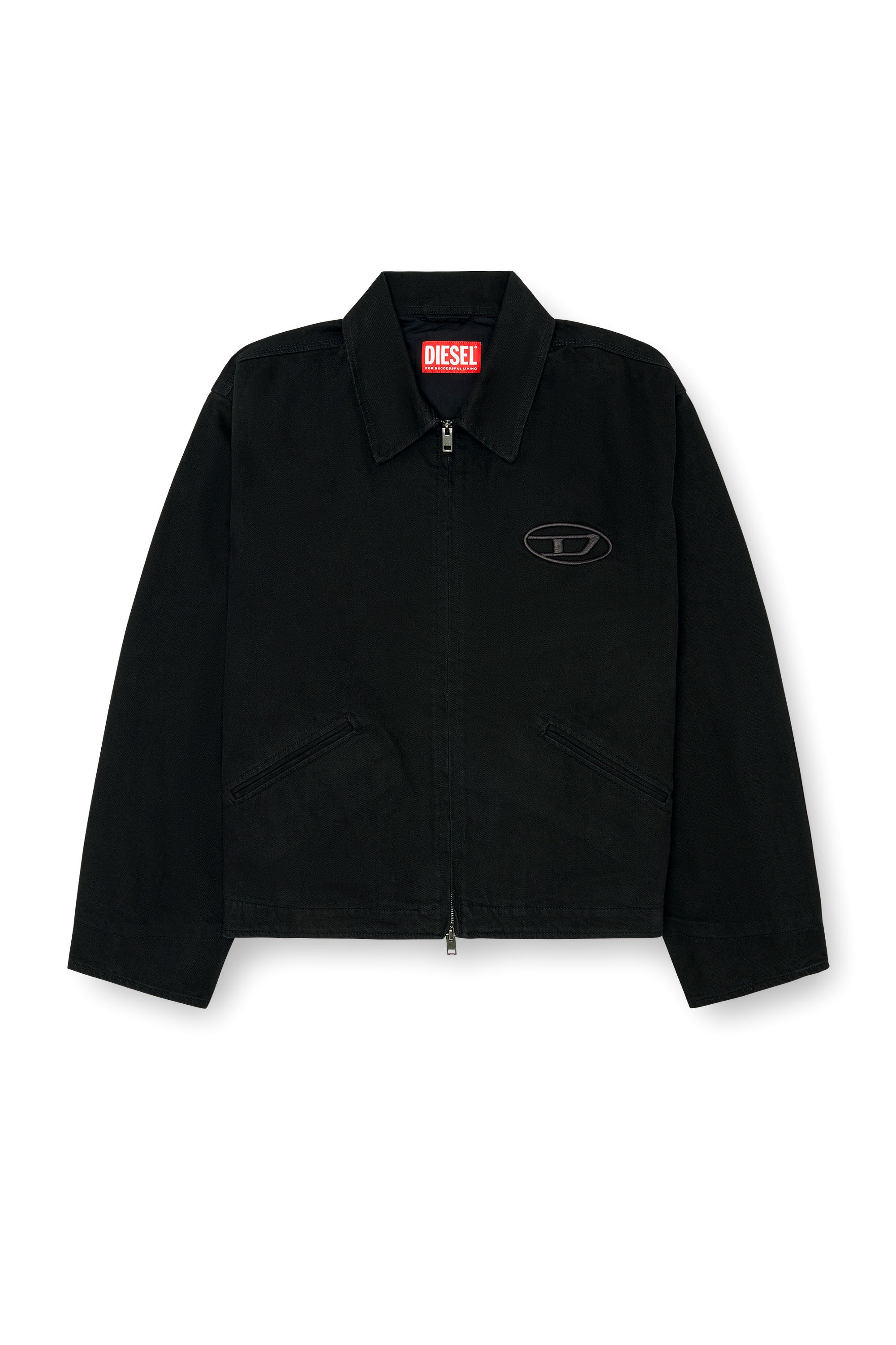 Diesel - J-TAYLOR-BLEACH, Man's Denim blouson jacket with bleached logo in Black - 3