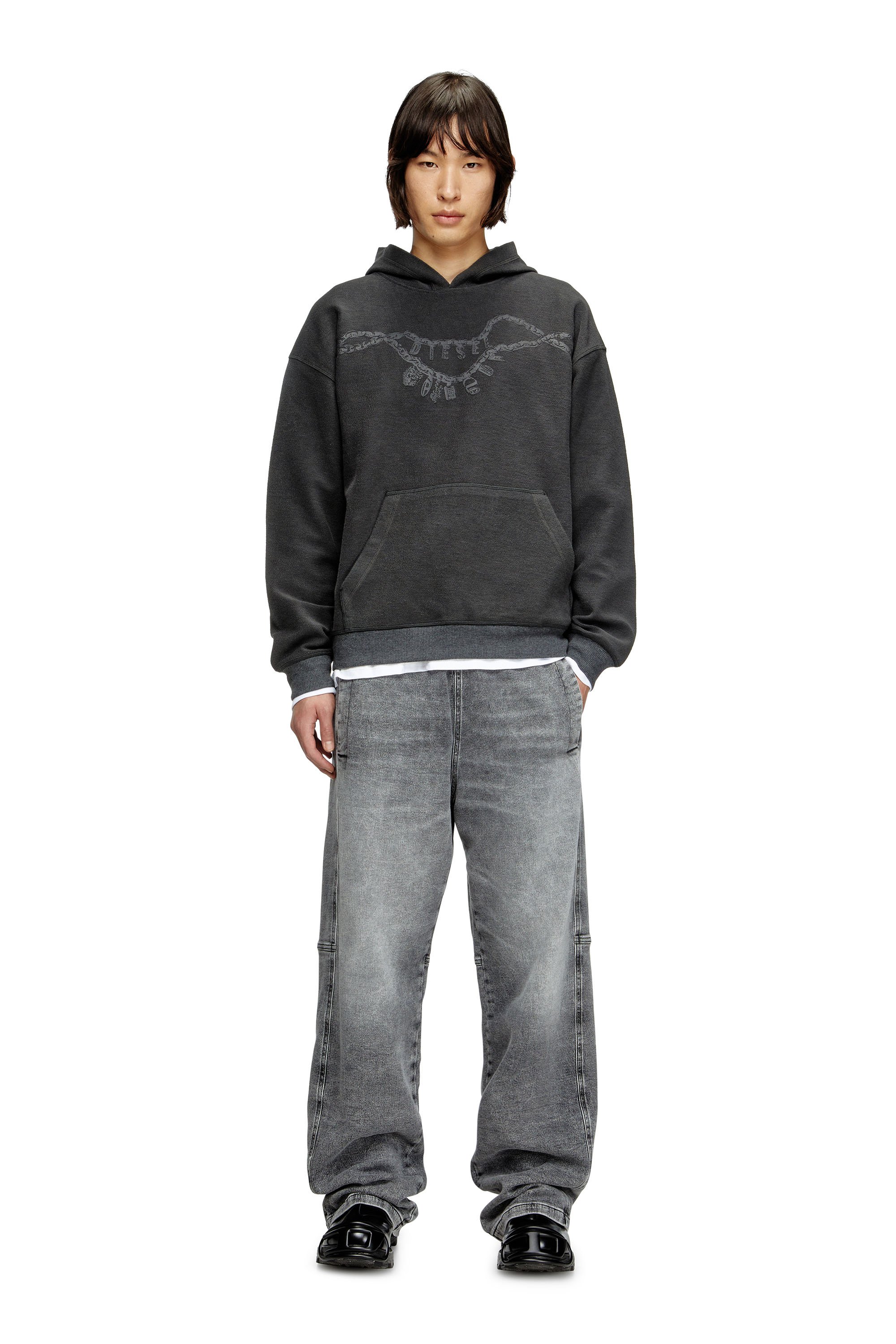 Diesel - S-BOXT-HOOD-HOSHI, Unisex's Hoodie with charm necklace print in Dark grey - 3