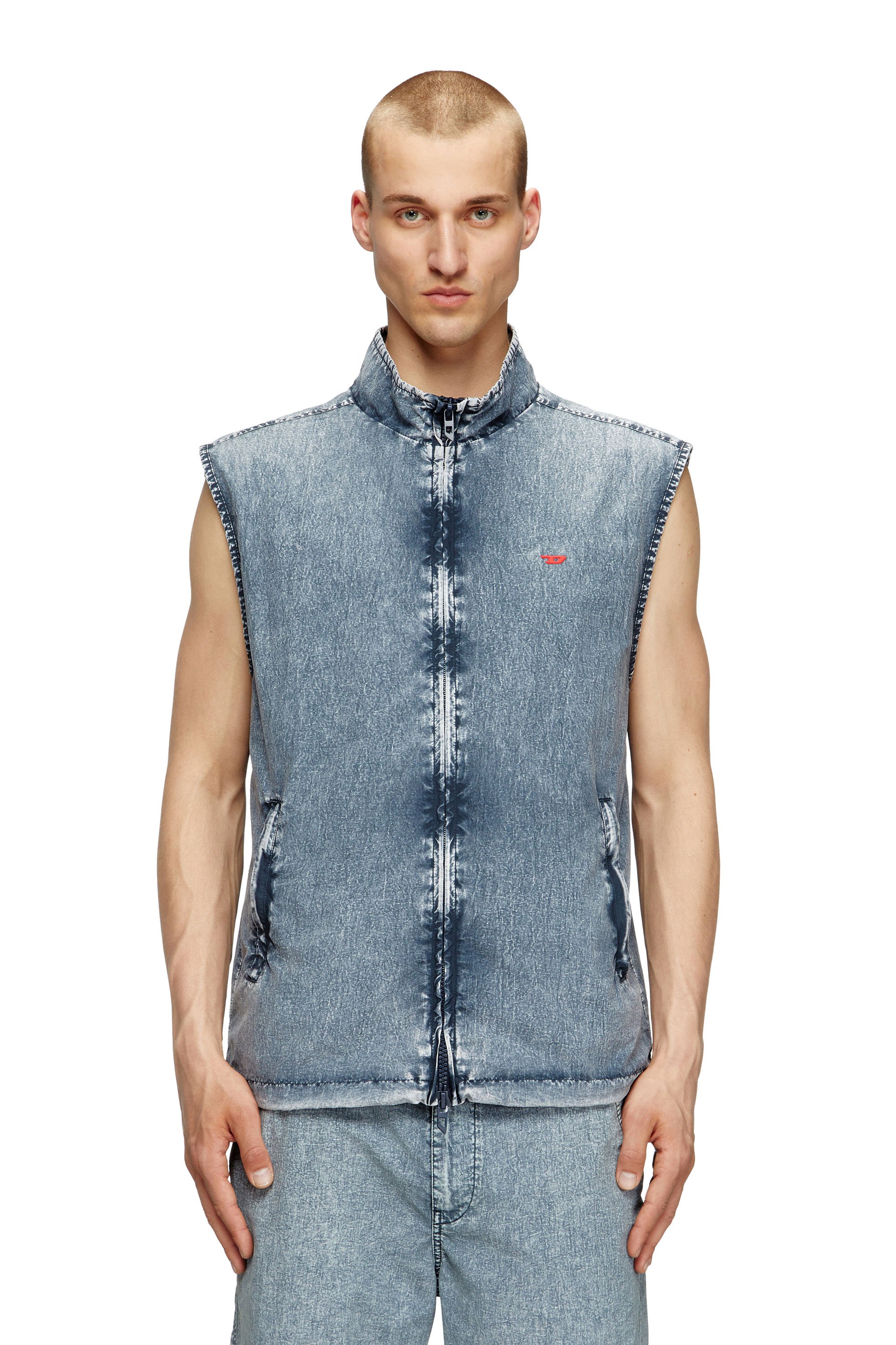 Diesel - J-ERB, Man's Vest in recycled nylon taslan in Medium blue - 1