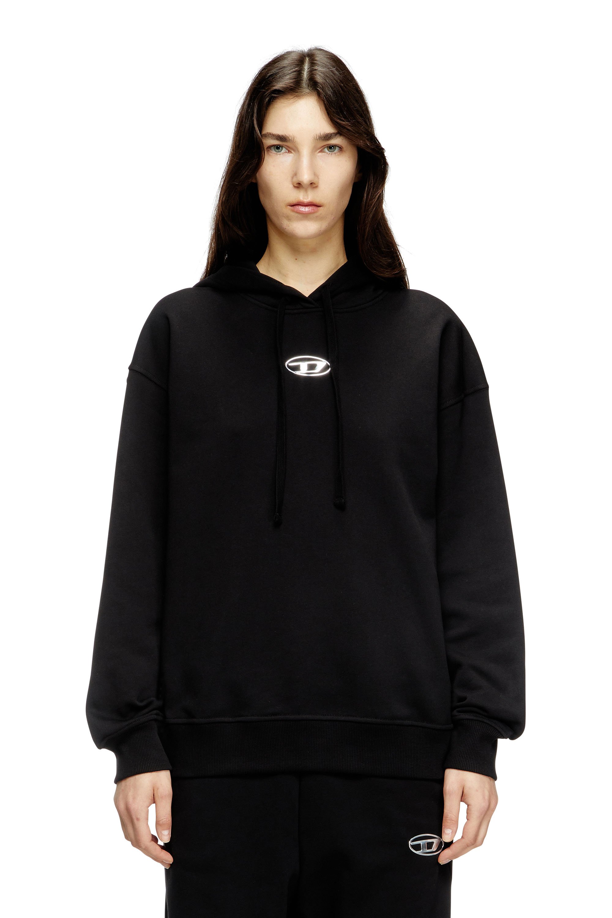 Diesel - F-BUXT-HOOD-OD, Woman's Hoodie with metal-effect Oval D logo in Black - 1